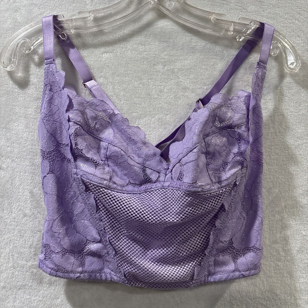 Savage X Fenty Floral Glow Lace Bustier Bra Top Women's Size Large Purple NWT